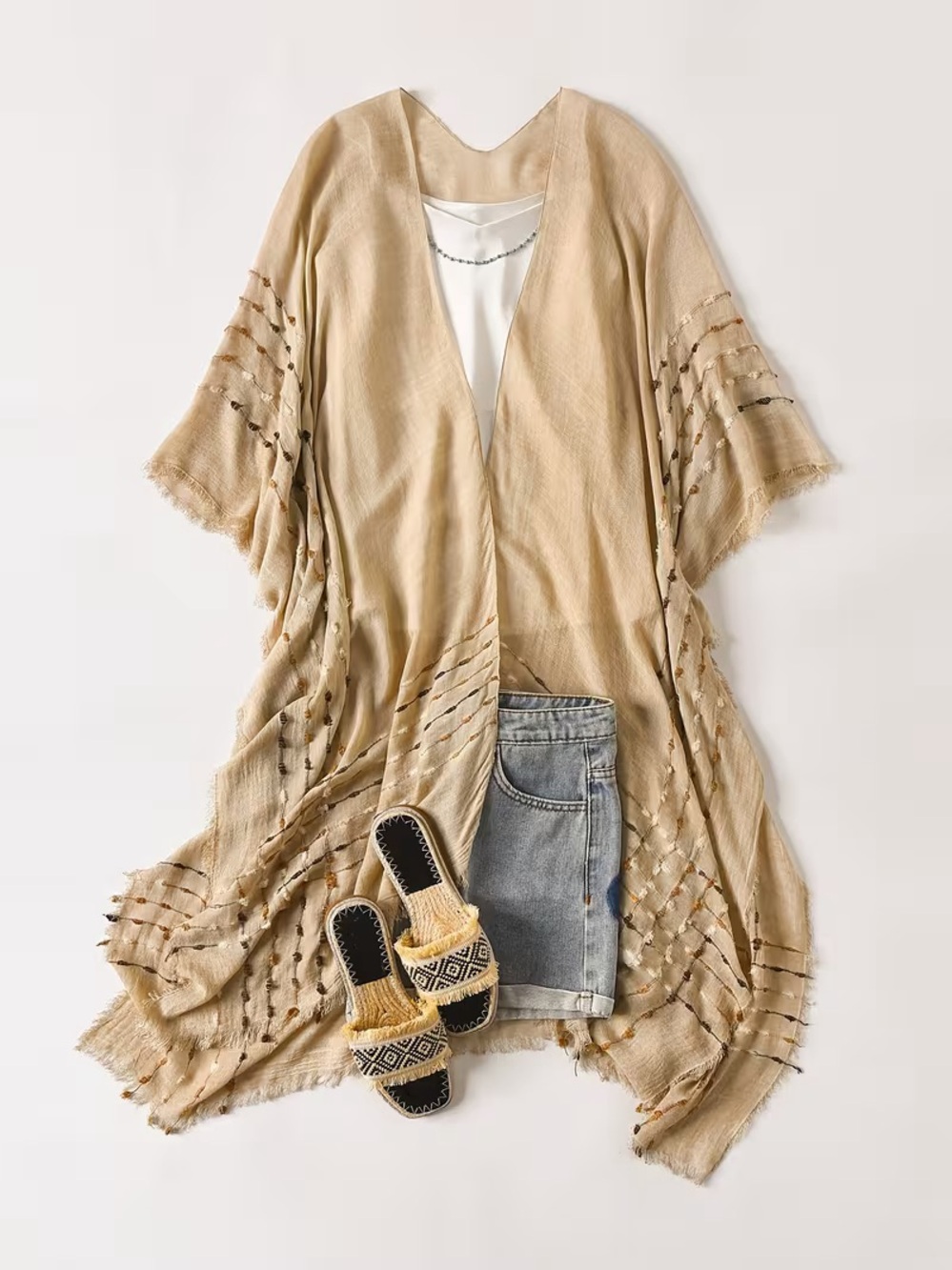 STUNNING FRAYED EDGE KIMONO - BNWT - ONE SIZE